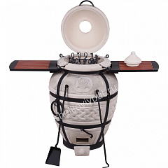 Тандыр "Атаман" с откидной крышкой, со столиками для приготовления шашлыка, лепешек и других блюд по рецептам, аксессуары из каталога в комплекте 