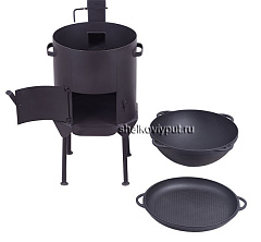 Казан чугунный 17л Ситон с чугунной крышкой-сковородой + очаг с трубой 3мм