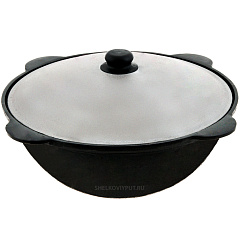 Казан чугунный 10л узбекский (круглое дно) с алюминиевой крышкой