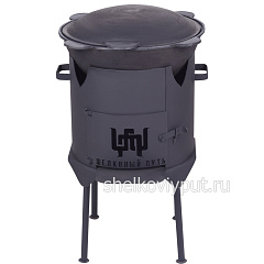 Казан чугунный 16л узбекский с чугунной крышкой-садж + печь с дверцей 3мм