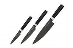 Набор из 3 ножей "Samura Mo-V Stonewash" в подарочной коробке(10, 21, 85), G-10 SM-0220B/K
