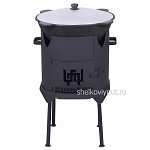 Казан чугунный 6л узбекский + печь с дверцей 3мм (казан с круглым дном)