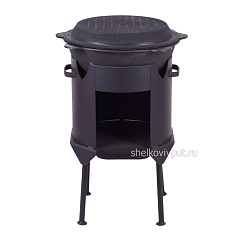 Казан чугунный 12л узбекский с чугунной крышкой-сковородой + печь 3мм