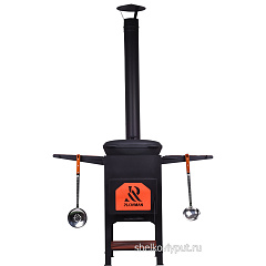 Казан чугунный 12л Камская Посуда с чугунной крышкой Ситон + печь "Plovman"