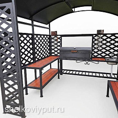 Разборная беседка 2400х2400, с гриль-мангалом (5мм), мойкой, местом под тандыр и лавочкой