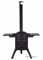 Казан чугунный 12л узбекский с крышкой-садж+очаг "Премиум" с двойными стенками и с чугунной дверцей