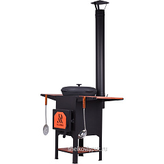 Казан чугунный 12л Камская Посуда с чугунной крышкой Ситон + печь "Plovman"