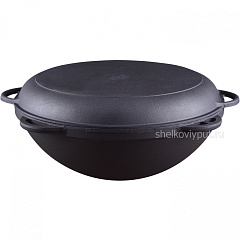 Казан чугунный 12л Ситон с чугунной крышкой-сковородой + очаг "Султан"
