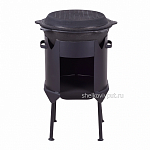 Казан чугунный 16л узбекский с чугунной крышкой-сковородой + печь 3мм (казан с круглым дном)