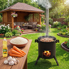 Казан чугунный 30л узбекский + очаг "Премиум"