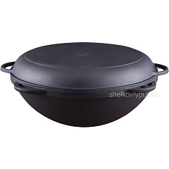 Казан чугунный 17л Ситон с чугунной крышкой-сковородой + очаг "Самарканд"