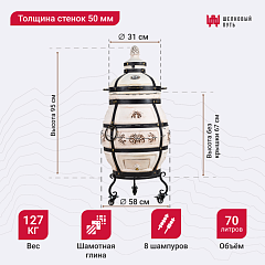 Набор "Стандарт": Тандыр "Александр" с откидной крышкой, с термометром и подставкой на колесах + аксессуары