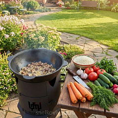 Казан чугунный 12л узбекский + печь с дверцей 3мм