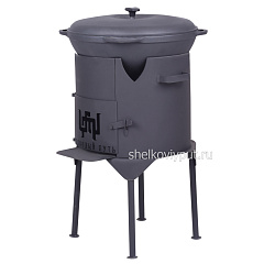 Казан чугунный 10л Ситон с чугунной крышкой + печь с дверцей 3мм