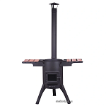 Казан чугунный 10л узбекский + очаг "Премиум" с двойными стенками и со стеклянной дверцей (казан с круглым дном, очаг без столиков)