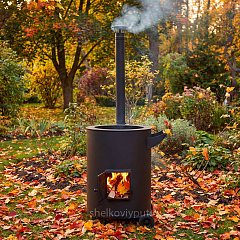 Печь 2в1: для сжигания мусора и казана (двухстенная) с чугунной дверцей, 240 л.