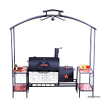 Смокер, гриль-барбекю, мангал и печь под казан с крышей (стальная решетка-гриль, без аксессуаров)