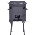 Казан чугунный 10л узбекский с чугунной крышкой-сковородой + печь с дверцей 3мм (казан с круглым дном)