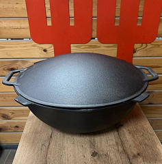 Казан чугунный 12л Камская Посуда (плоское дно) с крышкой-садж Бризоль