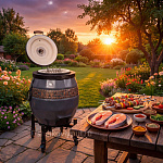 Тандыр утепленный "Сармат" с откидной крышкой и термометром цвет Серый