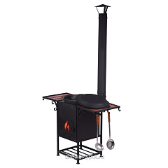 Казан чугунный 12л узбекский с чугунной крышкой-сковородой + очаг "Самарканд"