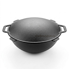 Казан чугунный 12л Камская Посуда (плоское дно) с крышкой-садж Бризоль