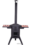 Казан 12л Камская Посуда с крышкой-садж Ситон + очаг с двойными стенками и  со стеклянной дверцей
