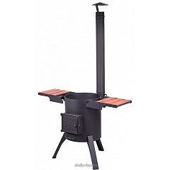 Очаг "Премиум" с двойными стенками и с чугунной дверцей для казанов на 100 литров