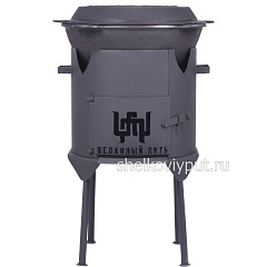 Казан чугунный 8л узбекский с чугунной крышкой-сковородой + печь с дверцей 3мм