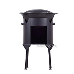 Казан чугунный 12л узбекский с чугунной крышкой-садж + печь 3мм (казан с круглым дном)