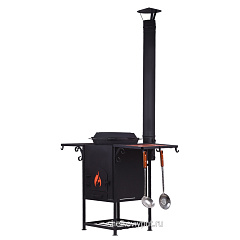 Казан чугунный 12л узбекский с чугунной крышкой-сковородой + очаг "Самарканд"