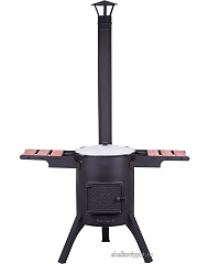 Казан чугунный 12л узбекский + очаг "Премиум" с двойными стенками и с чугунной дверцей