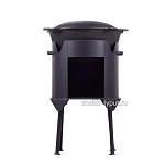 Казан чугунный 8л узбекский с чугунной крышкой-садж + печь 2мм (казан с круглым дном)