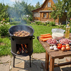 Казан чугунный 10л узбекский с чугунной крышкой-сковородой + печь 2мм