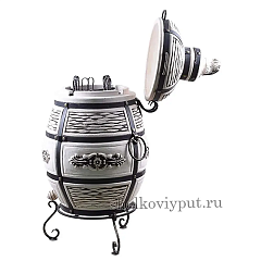 Тандыр "Барс" с откидной крышкой, со столиками для приготовления на печи, с термометром