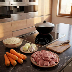 Казан чугунный 12л узбекский (плоское дно) с алюминиевой крышкой