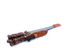 Колчан кожаный c ножом - 6 профессиональных шампуров с деревянной ручкой для люля-кебаб 14мм-55 см